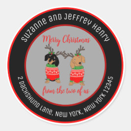 Twee Teckels Vakantie Ronde Adreslabel Ronde Sticker