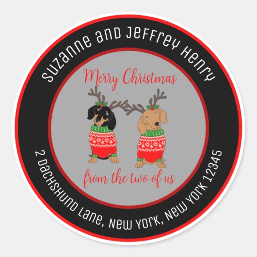 Twee Teckels Vakantie Ronde Adreslabel Ronde Sticker (Voorkant)