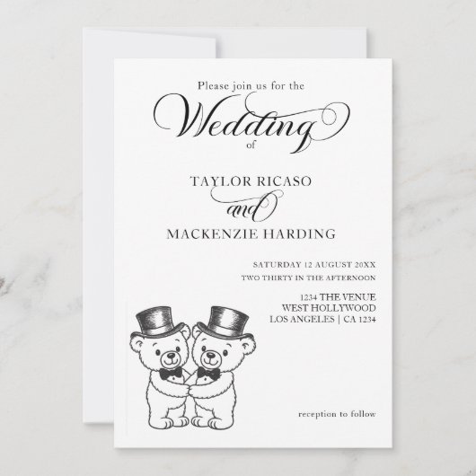 Twee Teddy Bear Grooms In Top Hats Wedding Kaart (Voorkant)