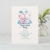 Twee Teddy Bears Gender Reveal Party Kaart (Staand voorkant)