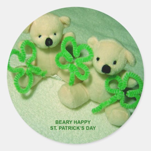 Twee Teddy Bears met Shamrocks Ronde Sticker (Voorkant)