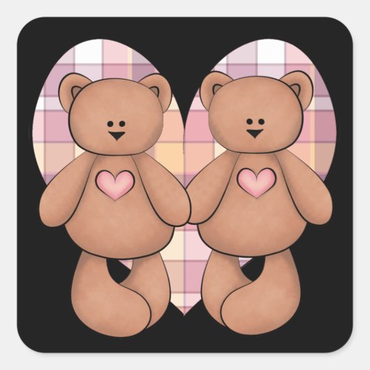 Twee Teddy Bears Vierkante Sticker (Voorkant)
