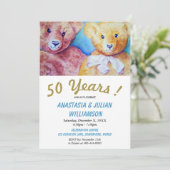 TWEE TEDDYBEREN 50 JAAR SAMEN FEESTUITNODIGING KAART (Staand voorkant)