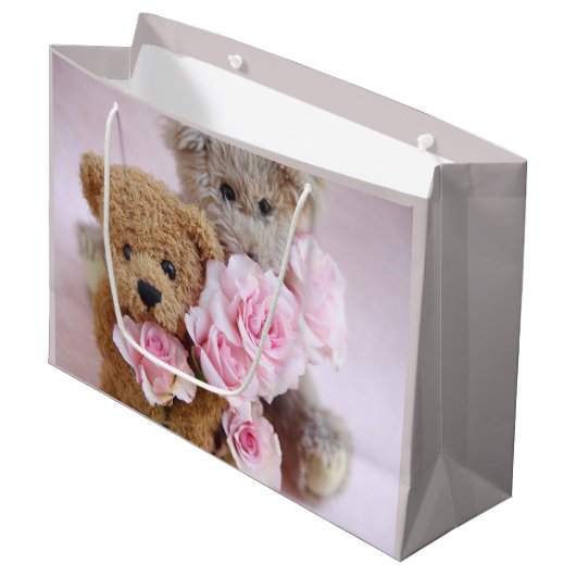 Twee teddyberen die rozen houden large cadeautasje (Voorkant Gekanteld)