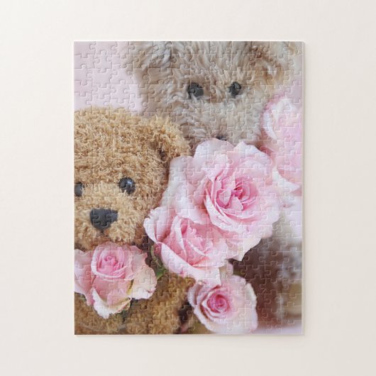 Twee teddyberen die rozen houden legpuzzel (Verticaal)