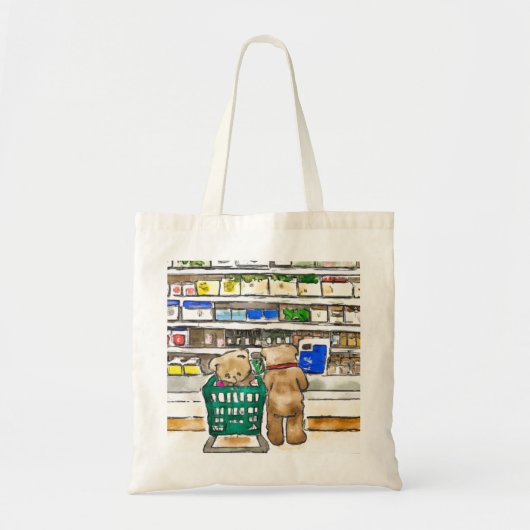 Twee teddyberen die winkelen maakten kunst tote bag (Voorkant)