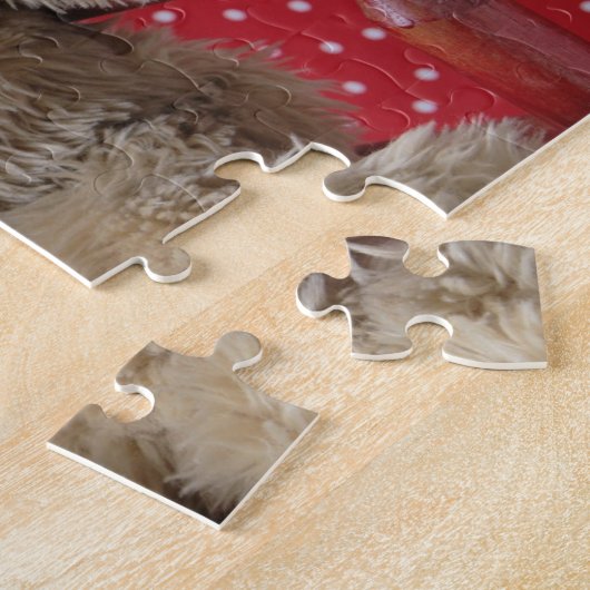 Twee teddyberen in een rode stoel puzzel legpuzzel (Zijkant)