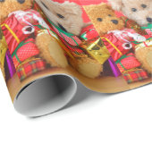 Twee teddyberen met kerstcadeautjes cadeaupapier (Rol Hoek)