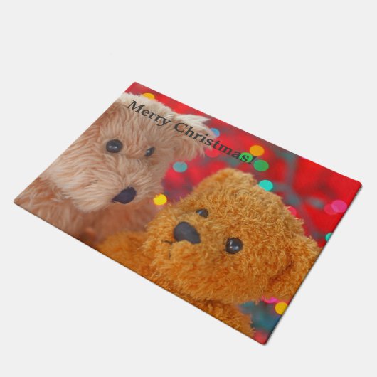 Twee teddyberen met kerstverlichting deurmat (Schuin)