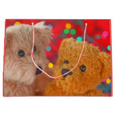 Twee teddyberen met kerstverlichting large cadeautasje (Voorkant)
