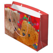 Twee teddyberen met kerstverlichting large cadeautasje (Achterkant Gekanteld)