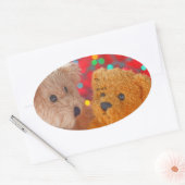 Twee teddyberen met kerstverlichting ovale sticker (Envelop)
