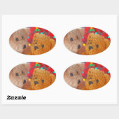 Twee teddyberen met kerstverlichting ovale sticker (Vel)