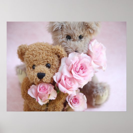 twee teddyberen met rozen poster (Voorkant)