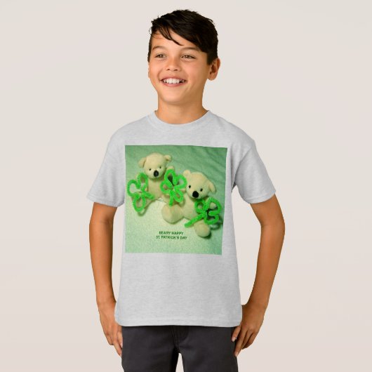 Twee Teddyberen met Shamrocks Kinder T-shirt (Voorkant volledig)