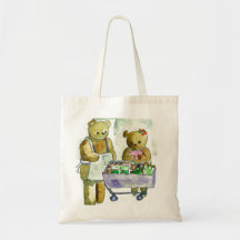 Twee teddyberen winkelen canvas tassen