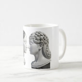 Twee tegengestelde hoofdelementen van hersenen en  koffiemok (Voorkant rechts)