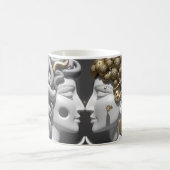 Twee tegengestelde hoofdelementen van hersenen en koffiemok (Center)