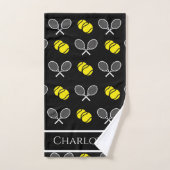 Twee Tennis Balls en White Rackets Pattern Black Handdoek (Handdoek)