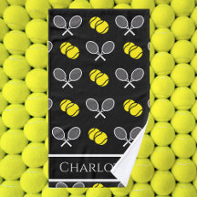 Twee Tennis Balls en White Rackets Pattern Black