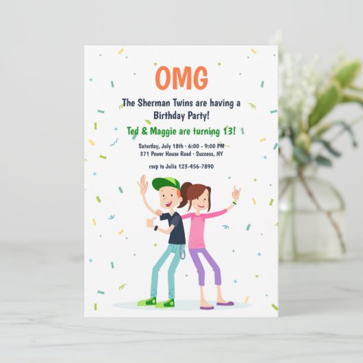 Twee Tiener uitnodigingen (Staand voorkant)