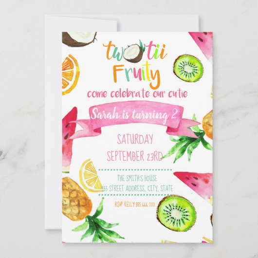 Twee Tii Fruity Verjaardag Kaart Uitnodiging Draai (Voorkant)