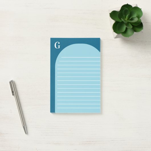 Twee tinten blauw gevoerd boog monogram post-it® notes (Kantoor)