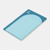 Twee tinten blauw gevoerd boog monogram post-it® notes (Schuin)