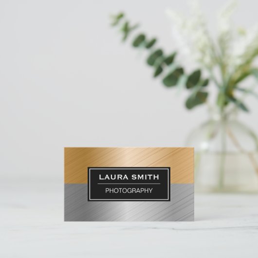Twee Tinten Metallic Geborsteld Visitekaartje (Staand voorkant)