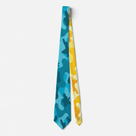 Twee Tinten Turquoise Blauwe Camo Gele Initialen Stropdas