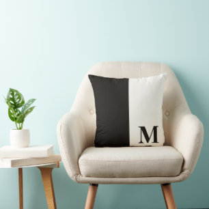 Twee Tinten Zwart en Wit Kleurblok Monogram Kussen