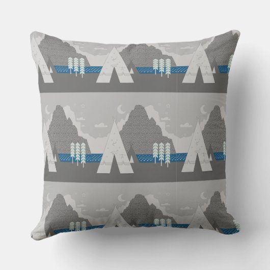 Twee tipi's drie dennenbomen berg maan kussen (Achterkant)
