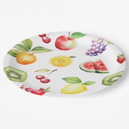Twee-tit frutti fruit patroon verjaardagsfeestje papieren bordje (Gekanteld)