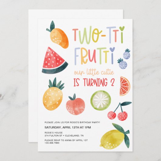 Twee-tit Frutti Fruit Tweede Verjaardagsfeest Kaart (Voorkant / Achterkant)