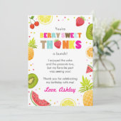 twee-tit Frutti Party Fruit verjaardag Dank u kaar Bedankkaart (Staand voorkant)