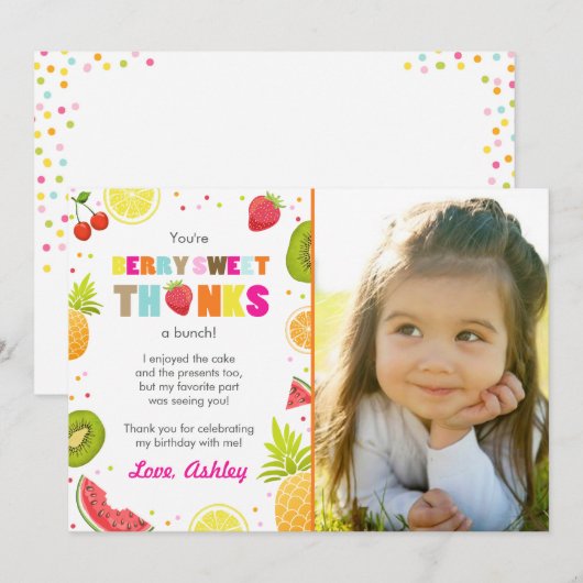 twee-tit Frutti Party Fruit verjaardag Dank u kaar Bedankkaart (Voorkant / Achterkant)