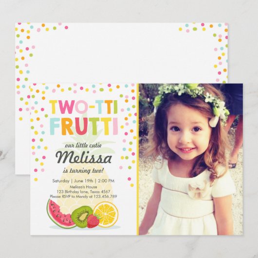 Twee-tit frutti party uitnodigen Tutti fruitige ve Kaart (Voorkant / Achterkant)