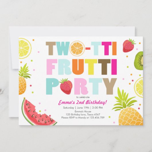 Twee-tit frutti party uitnodigen Tutti fruitige ve Kaart (Voorkant)