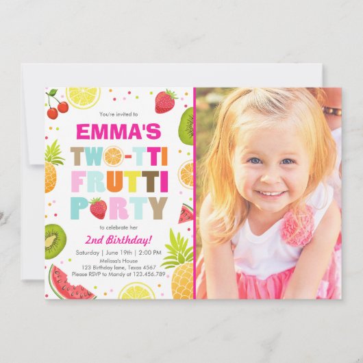 Twee-tit frutti party uitnodigen Tutti fruitige ve Kaart (Voorkant)
