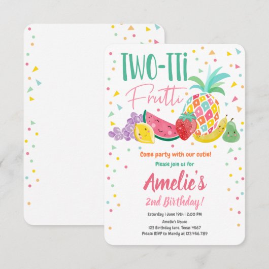 Twee-tit Frutti Tutti Fruitig Verjaardag Fruit Zom Kaart (Voorkant / Achterkant)