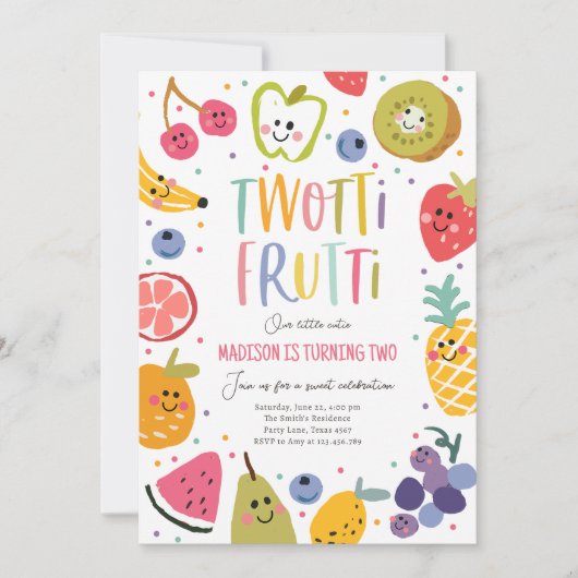 Twee-tit Frutti Twotti Fruit Tropische 2e Verjaard Kaart (Voorkant)