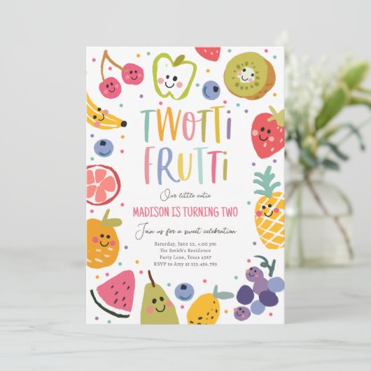 Twee-tit Frutti Twotti Fruit Tropische 2e Verjaard Kaart (Staand voorkant)