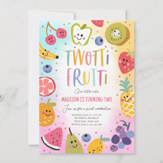 Twee-tit Frutti Twotti Fruit Tropische 2e Verjaard Kaart (Voorkant)