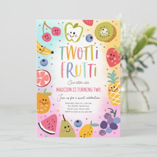 Twee-tit Frutti Twotti Fruit Tropische 2e Verjaard Kaart (Staand voorkant)