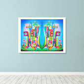 Twee toekomstig kunstcanvas voor steden canvas afdruk (Insitu (Houten vloer))