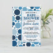Twee Tone Blue Polka Dots Baby shower Uitnodiging (Staand voorkant)