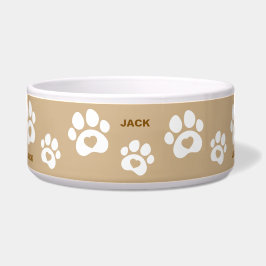 Twee Tone Bruin Poot Print Gepersonaliseerde huisd Voerbakje