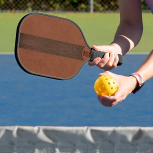 Twee-Tone Bruine Leer Textuur Monogram Pickleball Paddle