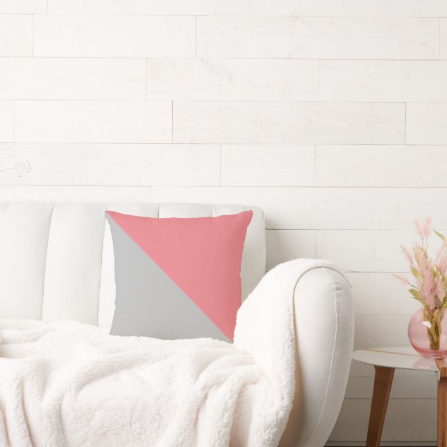 Twee Tone Diagonal Dusty Pink en Grey Kussen (Bank)