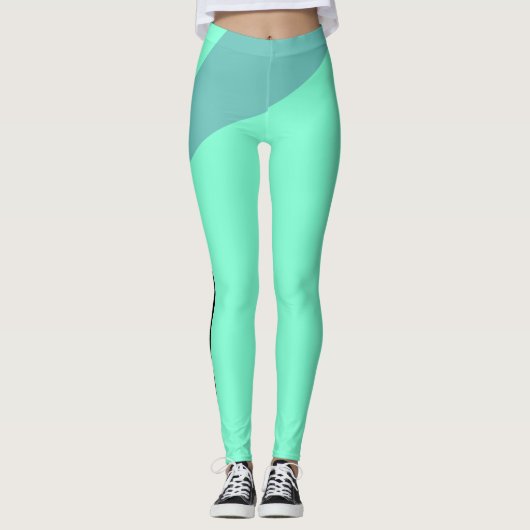 Twee Tone Geometric Aqua en Blauwgroen Leggings (Voorkant)